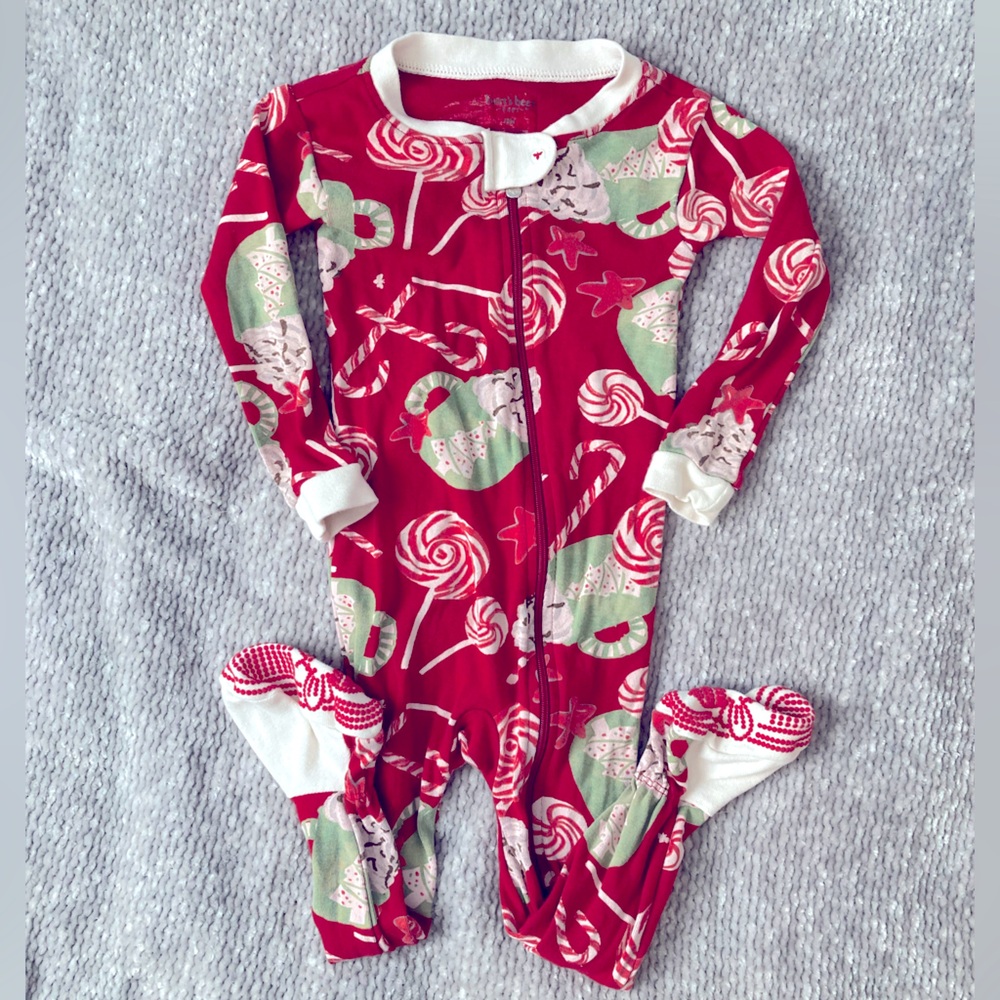 Christmas footie pajamas, Hot Chocolate, Candy Canes, Peppermint organic cotton